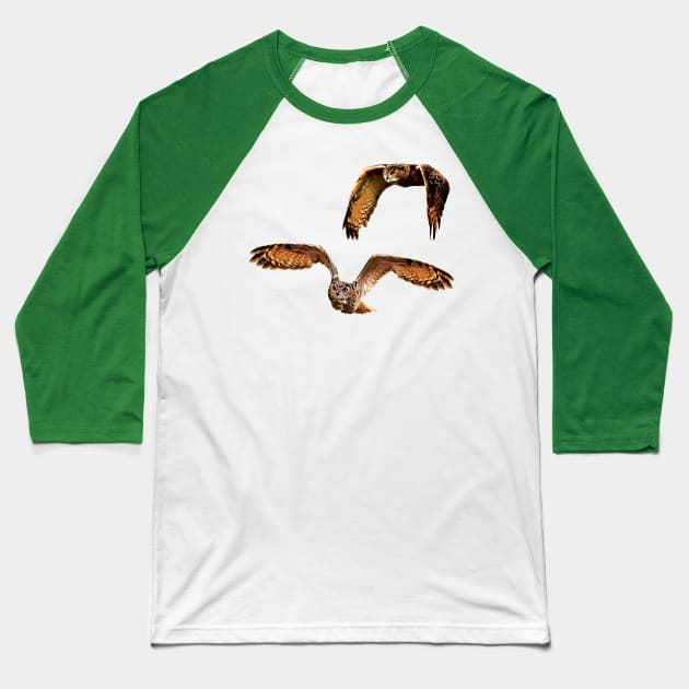 Owls in Flight Eurasian Owl Baseball T-Shirt by TheStuffInBetween